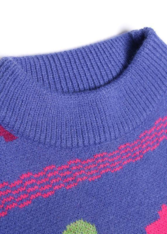 Vintage floral Sweater dress outfit Vintage stand collar Hole baggy knitwear