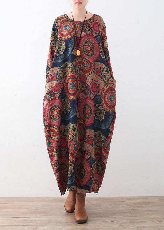 vintage blue red prints sweater dresses plus size clothing sweater casual o neck winter dress